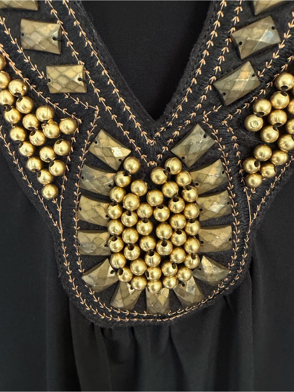 Rafaella Black Gold Beaded Feminine Ladylike Top SP Whimsigoth Boho Bell Sleeve - Picture 4 of 8